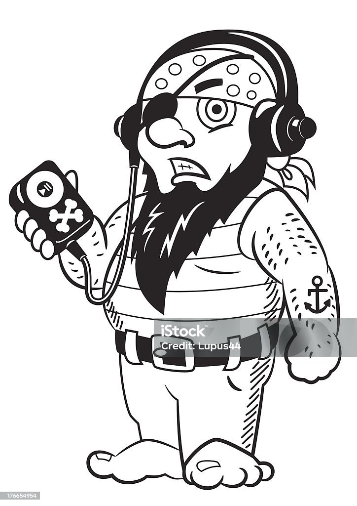 pirate, die Musik auf Mp3-player und Kopfhörern - Lizenzfrei Auge Vektorgrafik