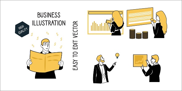 Set of business intelligence concept. Vector illustration in a flat style. The concept of business intelligence.