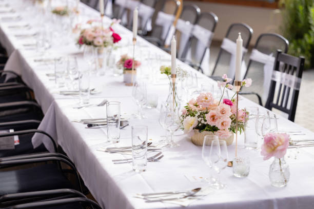 istock Wedding table with pink flowers 1766554939
