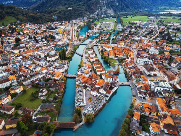 istock Interlaken, Switzerland on the Aare River from above. 1766557299