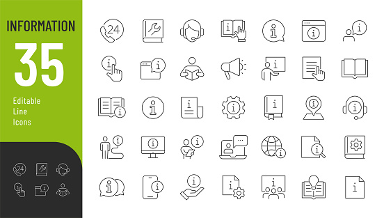 Vector illustration in thin line modern style of manual related icons: book, support, guide reading, info center, and more. Isolated on white