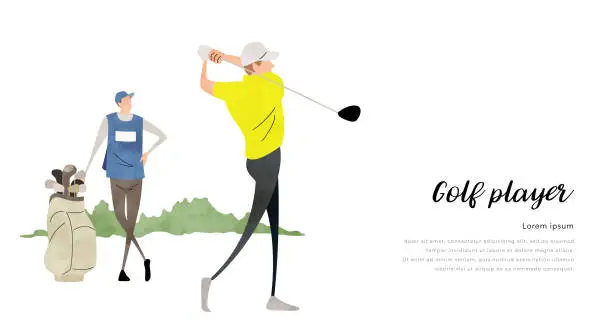 Vector illustration of Vector illustration material: man and caddy playing golf