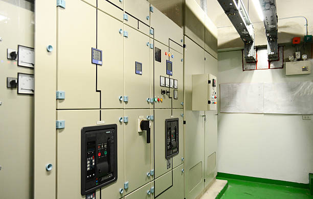 istock Electrical panel at a assembly line factory. Controls and switches. 176657660