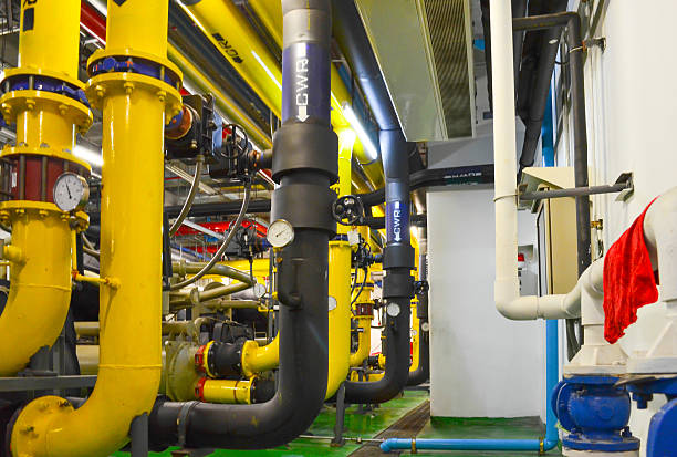 istock Water pumping station and industrial interior pipes 176657668