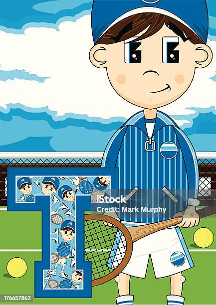 Ragazzo Di Tennis Apprendimento Lettera T - Immagini vettoriali stock e altre immagini di Abbigliamento casual - Abbigliamento casual, Abbigliamento sportivo, Alfabeto
