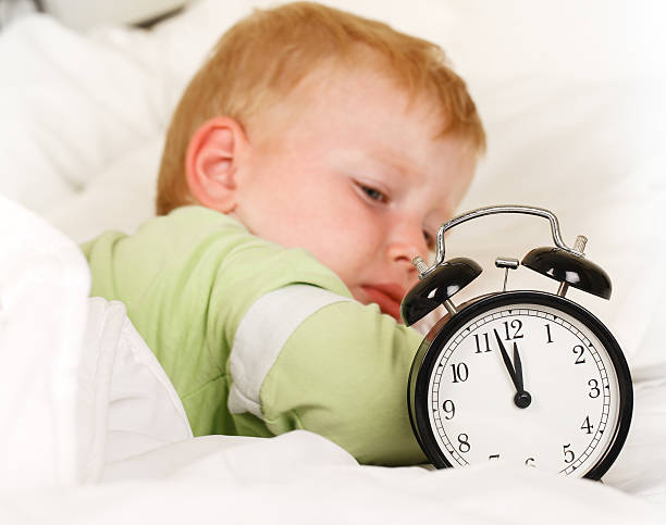 istock Little Boy Wake up with alarm clock 176658267