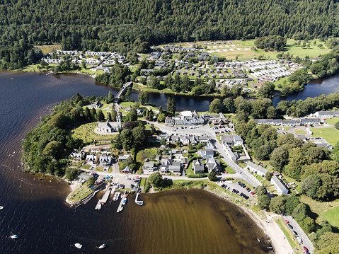 An aerial view of the small village of Kenmore in Scotland