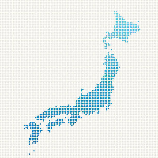 Japan Map Blue Dot Pattern vector art illustration