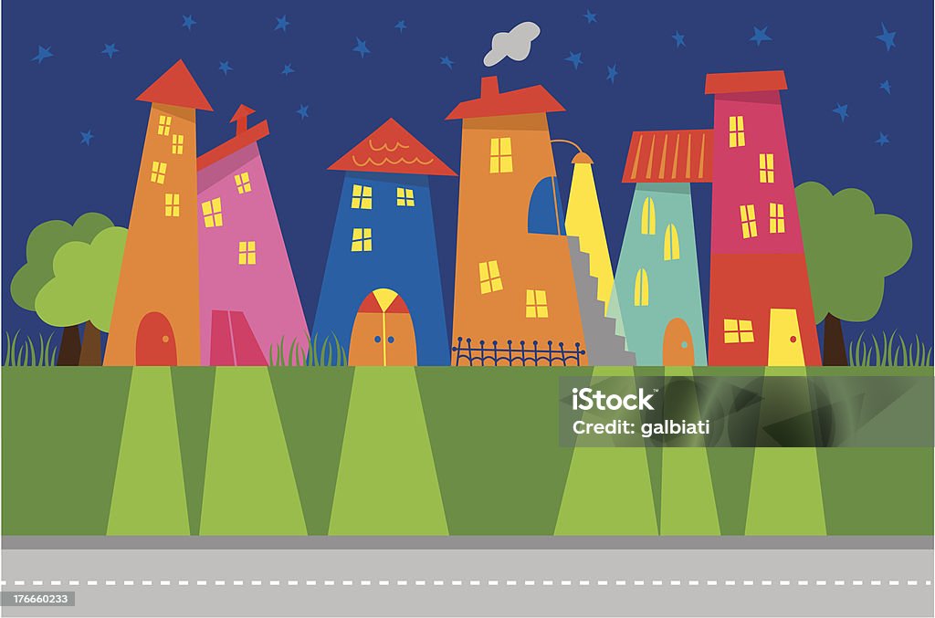 Crowded houses at night Vector illustration of a group of crowded houses at night.   City stock vector