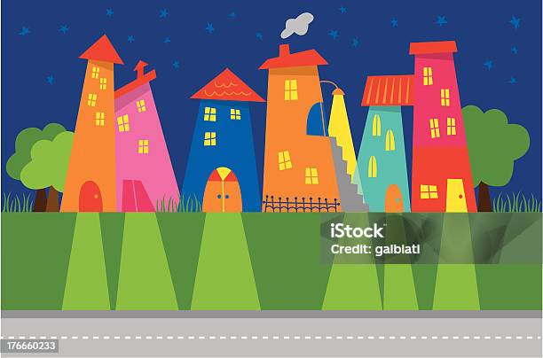 Crowded Houses At Night Stock Illustration - Download Image Now - City, City Street, Cityscape