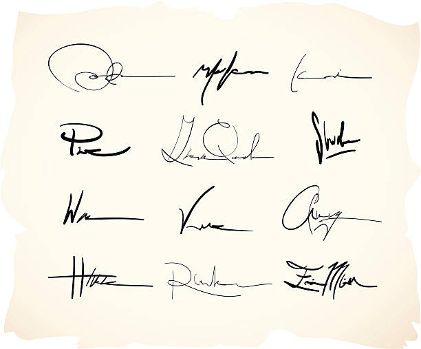 ilustraciones, imágenes clip art, dibujos animados e iconos de stock de firma escrita a mano - firma