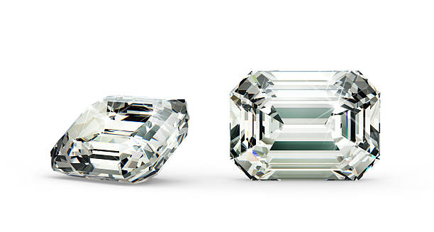 Two large emerald cut diamonds stock photo