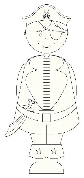 Vector illustration of Outline of Pirate Boy Character