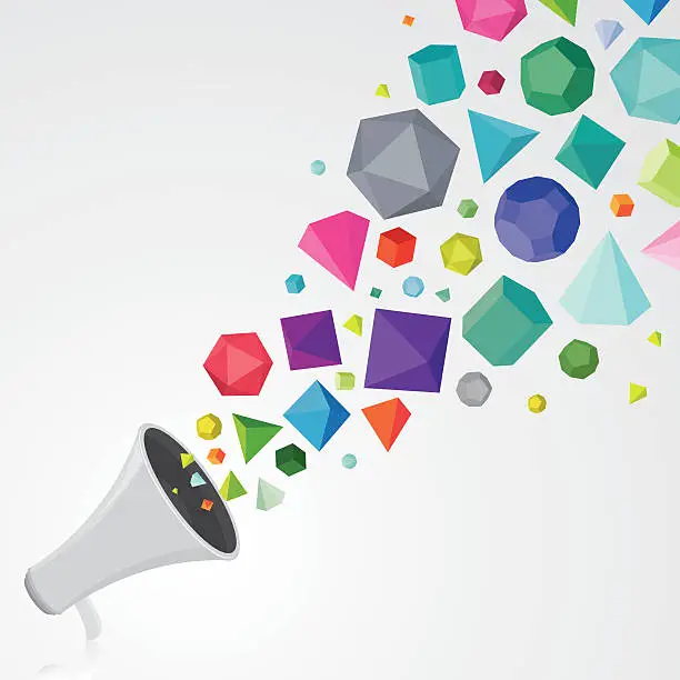 Vector illustration of Megaphone with colourful gems