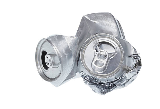 istock Two silver aluminum soda cans crushed together 176662289