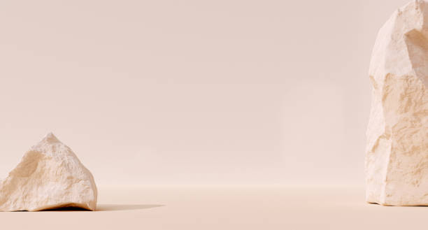 istock Minimal beige scene with white stones, 3d rendering product display room, object placement mockup 1766651995