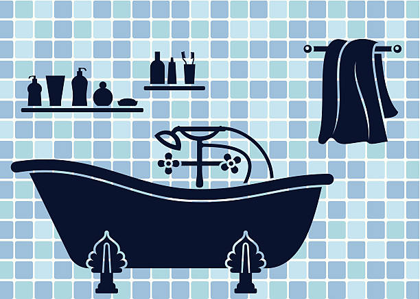 ilustraciones, imágenes clip art, dibujos animados e iconos de stock de interior de baño azul - jabonera
