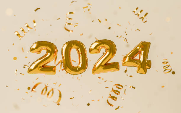 istock Gold foil balloon with number 2024 1766658579