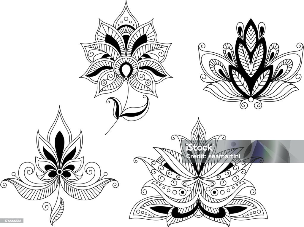 Set of indian and persian flower blossoms Set of indian and persian flower blossoms isolated on white background Blossom stock vector