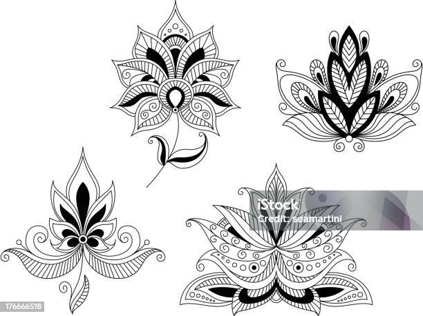 Set Of Indian And Persian Flower Blossoms Stock Illustration - Download Image Now - Blossom, Culture of India, Cut Out