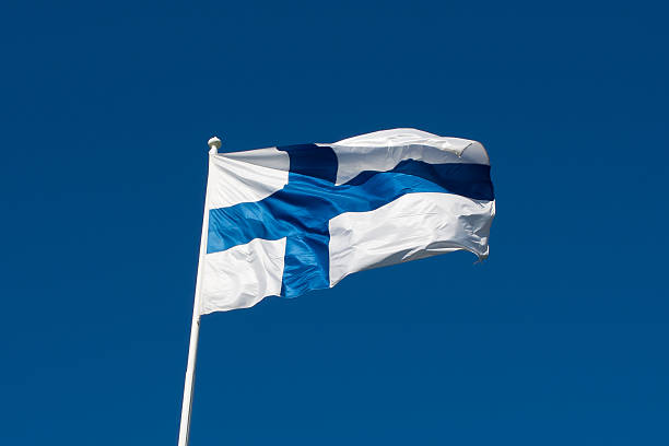 istock Flag of Finland before blue sky. 176667958