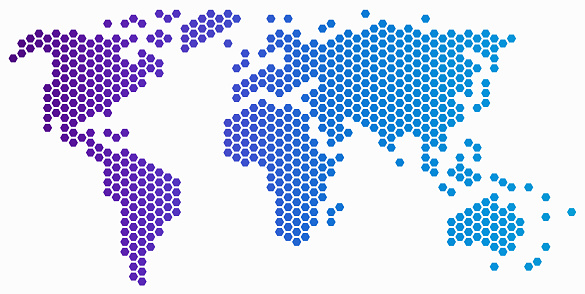 Hexagon shape world map on white background. Vector illustration.