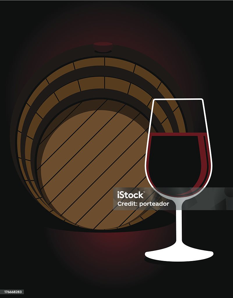 Copa de vino tinto o con un barril de roble - arte vectorial de Anticuado libre de derechos