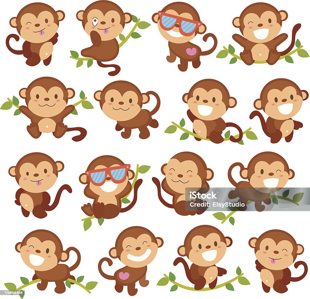 playful monkeys set File Information: Ape stock vector