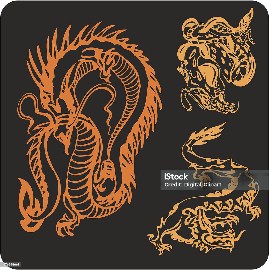 Dragones chinos-vector conjunto. - arte vectorial de Animal libre de derechos