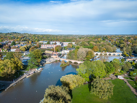 Aerial view of River Avon through Stratford-Upon-Avon