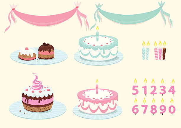 süße geburtstag-kollektion - cupcake chocolate icing candy stock-grafiken, -clipart, -cartoons und -symbole