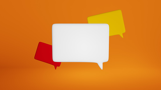 White Speech Bubble With Yellow and Red Bubbles Orange Background
