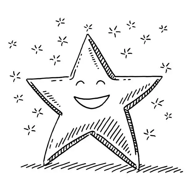 Vector illustration of Cute Smiling Star Character Drawing