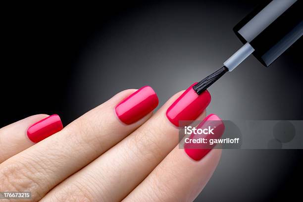 Beautiful Manicure Process Stock Photo - Download Image Now - Painting Fingernails, Fingernail, Red