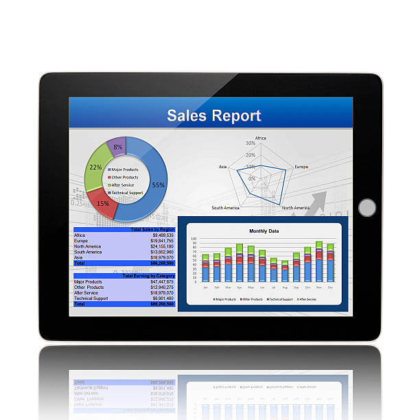 negócio gráfico na digital tablet pc - growth plan graph digital tablet imagens e fotografias de stock