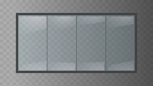 Vector illustration of a realistic big black transparent window isolated