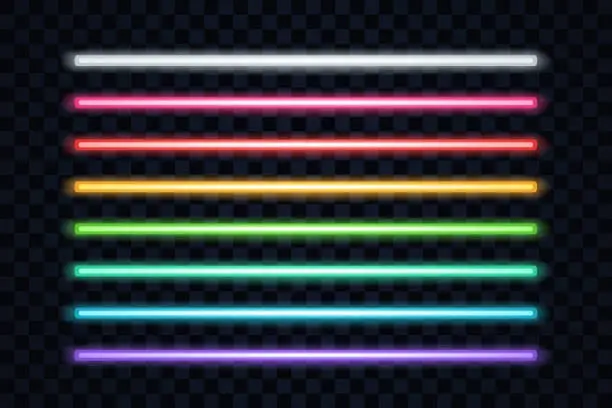 Vector illustration of various led lights in set on dark