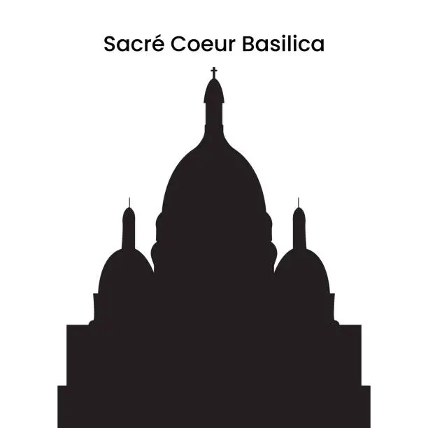 Vector illustration of Silhouette in black of Sacred Heart Basilica in Paris, France isolated on a white background, vector illustration.