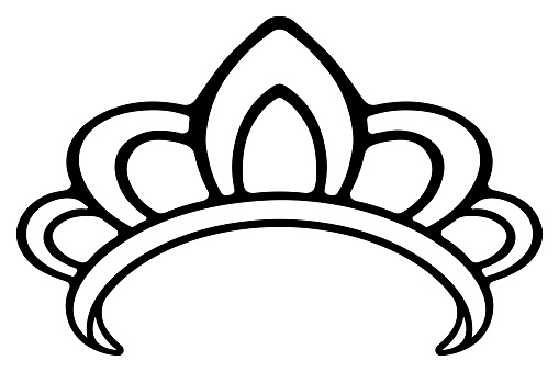 Tiara - kokoshnik. A crown with an open base. Sketch. Precious headdress with petals. Attribute of a royal person. Vector illustration. Doodle style. Outline on isolated background. Coloring book for children. Idea for web design.