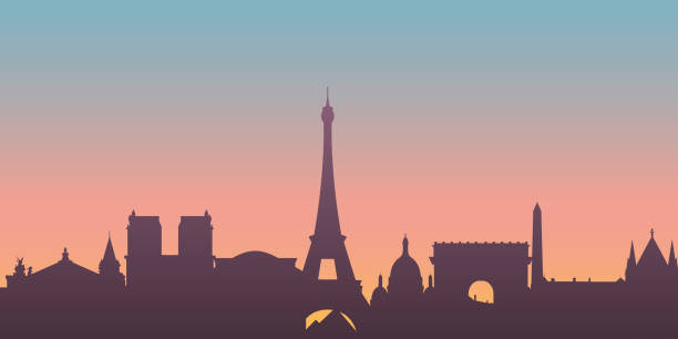 ilustraciones, imágenes clip art, dibujos animados e iconos de stock de horizonte de la ciudad de parís. silueta ciudad parís francia fondo. ilustración vectorial. - paris