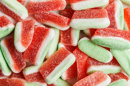 The watermelon jelly candies. Top view.