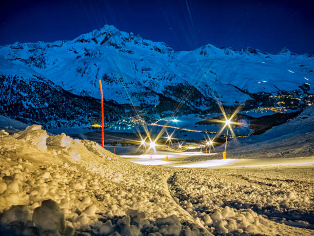 istock Ski slope in the night in Corvatsch 1766776751