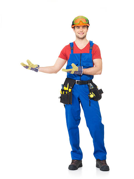 istock Handyman with tools full portrait isolated 176678329