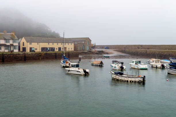 St. Micheal's Mount. Cornwall. UK-10.02.2023. A view of the harbour with moored small boats.
