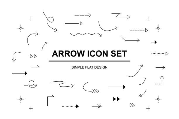 ilustrações de stock, clip art, desenhos animados e ícones de arrow vector icon set in thin line style. - interface icons push button downloading symbol