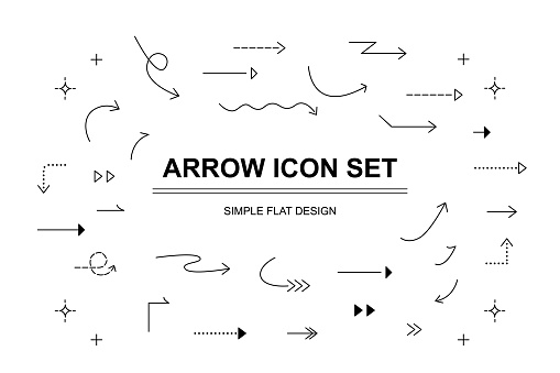 Arrow vector icon set in thin line style.
