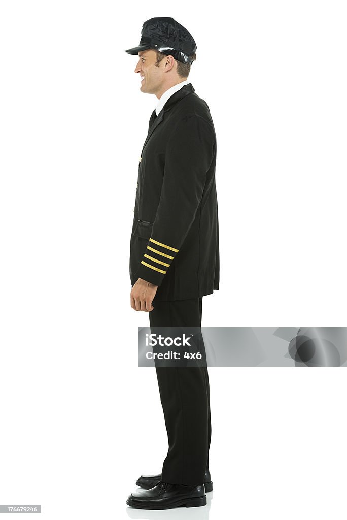 Perfil de un sonriente piloto - Foto de stock de Tripulación - Oficio de Transporte libre de derechos