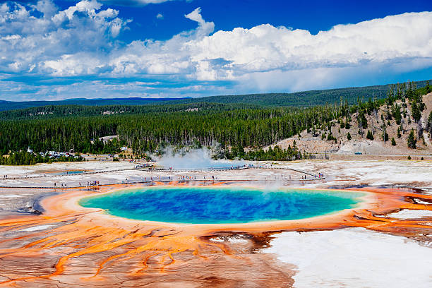 Yellowstone Grand Prismatic Spring Yellowstone Grand Prismatic Spring. Wyoming. United States. midway geyser basin photos stock pictures, royalty-free photos & images