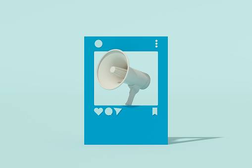 Social Media Concept with Megaphone, 3d Render.