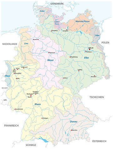 Detailed map of the watersheds in Germany, in German language